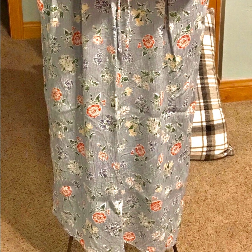 Eddie Bauer Drawstring Waist Floral Blue Skirt, Vintage